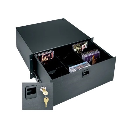D4LK Middle Atlantic 4-Space 7 Inch Rack Drawer with Lock (Black Brushed Finish)