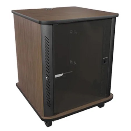 RFR-1628TR Middle Atlantic 16 Space Reference Series Rack, 28 In Wide, 28 In Deep, 16 Rack Space, Glass Door, 4 In Casters, Teak Rain