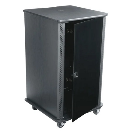 RFR-2028BR Middle Atlantic 20 Space Reference Series Rack, 28 In Wide, 28 In Deep, 20 Rack Space, Glass Door, 4 In Casters, Black Rain