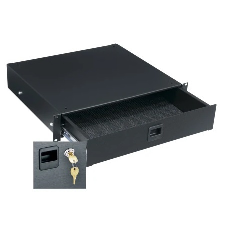 TD2LK Middle Atlantic 2 Space (3 1/2 Inch) Rack Drawer, Black Textured Finish with Keylock