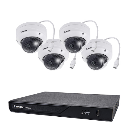 ND9323P-2TB-4FD60 Vivotek 8 Channel NVR Kit 64Mbps Max Throughput 2TB w/ 4 x 2MP Outdoor IR Dome IP Security Cameras