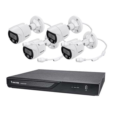 ND9323P-2TB-4FIB69 Vivotek 8 Channel NVR Kit 64Mbps Max Throughput 2TB w/ 4 x 2MP Outdoor IR Bullet IP Security Cameras
