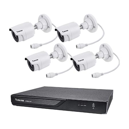 ND9323P-2TB-4IB60 Vivotek 8 Channel NVR Kit 64Mbps Max Throughput 2TB w/ 4 x 2MP Outdoor IR Bullet IP Security Cameras