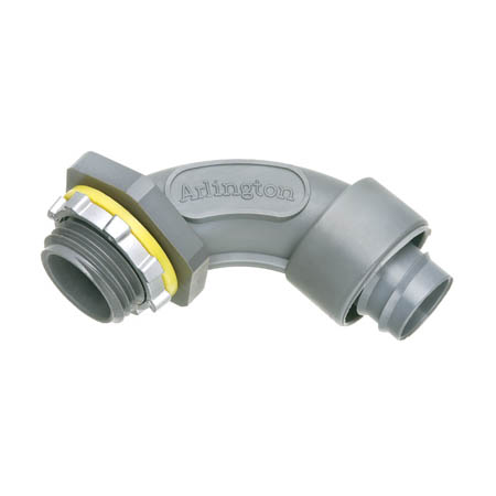 NMSC9038-25 Arlington Industries 3/8" Screw-On 90° Non-Metallic Liquid Tight Connectors - Pack of 25