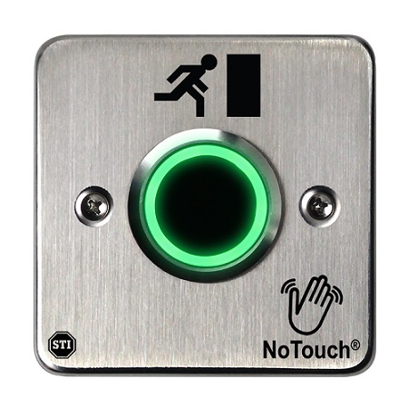 NT-SS300-ES STI NoTouch Stainless Steel IR Switch - European Single-Gang - Door Symbol - SPANISH
