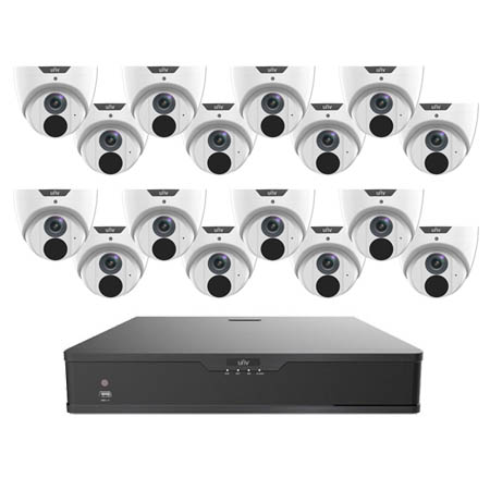 NVR304-8TB-IPC3614SB16 Uniview 16 Channel NVR Kit 160Mbps Max Throughput 8TB Built-in 16 Port PoE w/ 16 x 4MP Outdoor IR Eyeball IP Security Cameras