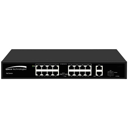 P16S182 Speco Technologies 16 Port Megabit PoE Switch with 2 Gigabit Uplink Ports - PoE 802.3at