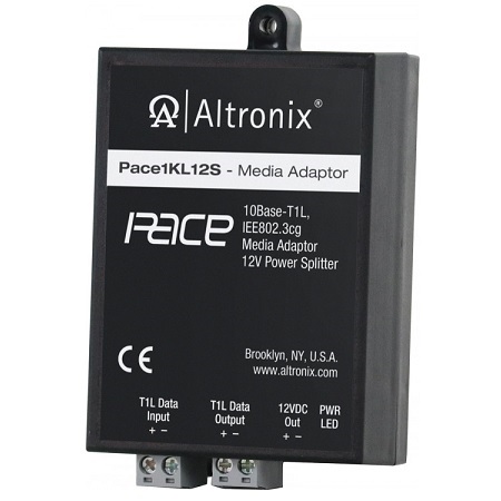 PACE1KL12S Altronix Single Pair Ethernet Media Adapter/Power Splitter IEEE 802.3cg Ethernet 10Base-T1L SPE over UTP 12VDC Power Output