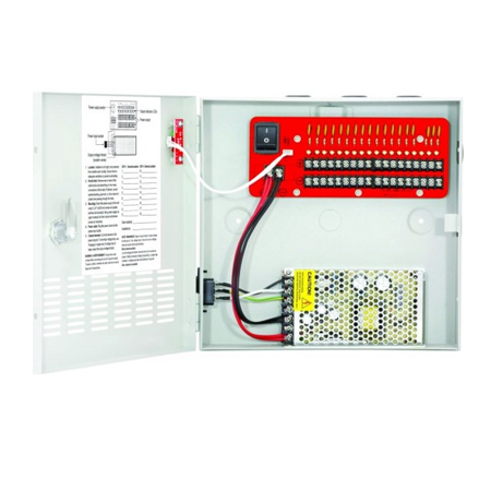PC-U1810-PULQ Seco-Larm 18 Output PTC Fuse 10 Amp 12VDC Switching CCTV Power Supply in UL Listed 10 5/16" W x 10" H x 3 1/8" D Steel Electrical Enclosure