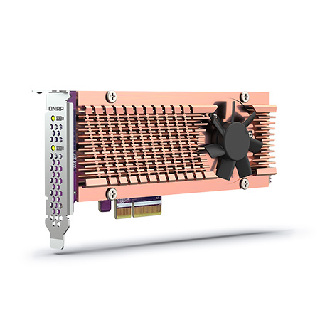 QM2-2P-344A Qnap Dual M.2 PCIe SSD Expansion Card - Supports Up to 2 x M.2 2280/22110 Formfactor M.2 PCIe (Gen3 x 4) SSDs, PCIe (Gen3 x 4) Host Interface