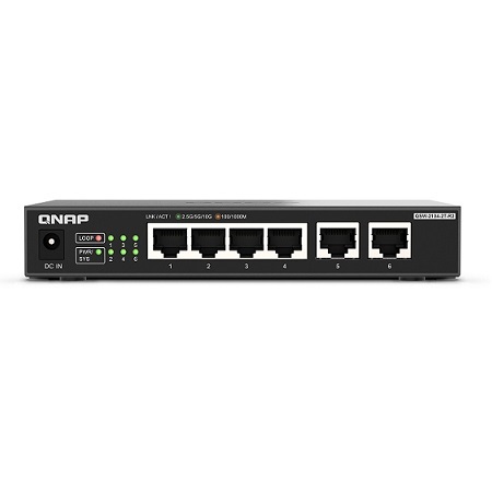 QSW-2104-2T-R2-US QNAP Desktop Unmanaged Switch 4 Port 2.5Gbps Auto Negotiation (2.5G/1G/100M) 2 10BASE-T 5-Speed Auto Negotiation (10G/5G/2.5G/1G/100M) Port