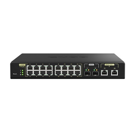 QSW-M2116P-2T2S-US QNAP 16 2.5GbE PoE + 2 10GbE PoE + 2GbE SFP Port 280W Total Budget Web Managed PoE Switch