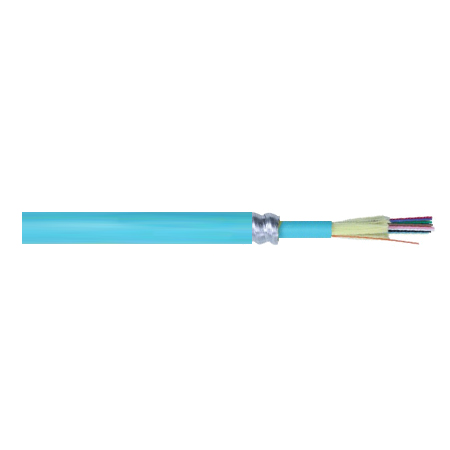 REMEX331212NAIALR-1000 Remee 12 Fiber Tight-Buffered Multimode OM3 OFCP Plenum Distribution - Aluminum Armored Fiber Optic Cable - 1000' Spool - Aqua