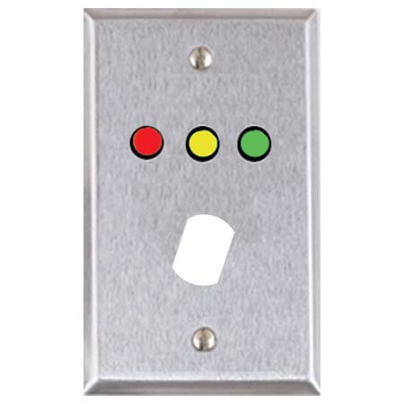 RP-34 Alarm Controls Single Gang Stainless Steel Wall Plate with 1/4" Red Yellow Green LEDs and 3/4" "D" Hole for Medeco Lock