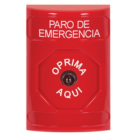 SS2000ES-ES STI Red No Cover Key-to-Reset Stopper Station with EMERGENCY STOP Label Spanish