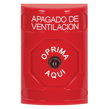 SS2000HV-ES STI Red No Cover Key-to-Reset Stopper Station with HVAC SHUT DOWN Label Spanish