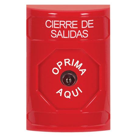 SS2000LD-ES STI Red No Cover Key-to-Reset Stopper Station with LOCKDOWN Label Spanish