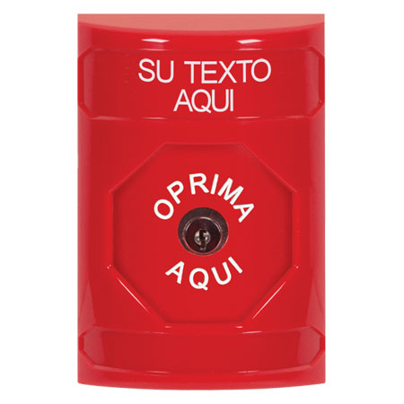 SS2000ZA-ES STI Red No Cover Key-to-Reset Stopper Station with Non-Returnable Custom Text Label Spanish