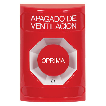 SS2001HV-ES STI Red No Cover Turn-to-Reset Stopper Station with HVAC SHUT DOWN Label Spanish