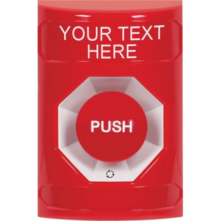SS2001ZA-EN STI Red No Cover Turn-to-Reset Stopper Station with Non-Returnable Custom Text Label English