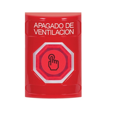 SS2006HV-ES STI Red No Cover Momentary (Illuminated) with Red Lens Stopper Station with HVAC SHUT DOWN Label Spanish