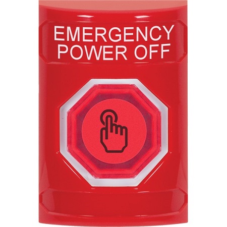 SS2007PO-EN STI Red No Cover Weather Resistant Momentary (Illuminated) with Red Lens Stopper Station with EMERGENCY POWER OFF Label English