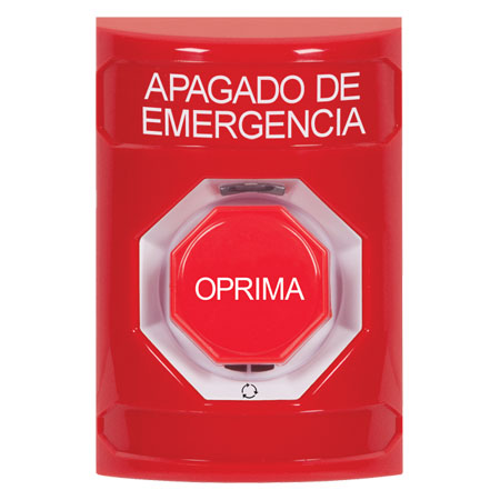 SS2009PO-ES STI Red No Cover Turn-to-Reset (Illuminated) Stopper Station with EMERGENCY POWER OFF Label Spanish