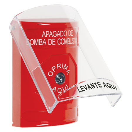 SS2020PS-ES STI Red Indoor Only Flush or Surface Key-to-Reset Stopper Station with FUEL PUMP SHUT DOWN Label Spanish