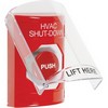 Show product details for SS2021HV-EN STI Red Indoor Only Flush or Surface Turn-to-Reset Stopper Station with HVAC SHUT DOWN Label English