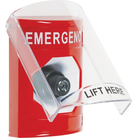 SS2023EM-EN STI Red Indoor Only Flush or Surface Cover Key-to-Activate Stopper Station with EMERGENCY Label English