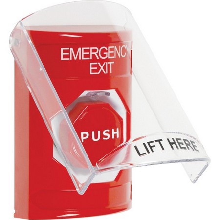 SS2028EX-EN STI Red Indoor Only Flush or Surface Cover Pneumatic (Illuminated) Stopper Station with EMERGENCY EXIT Label English