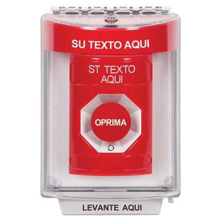SS2031ZA-ES STI Red Indoor/Outdoor Flush Turn-to-Reset Stopper Station with Non-Returnable Custom Text Label Spanish