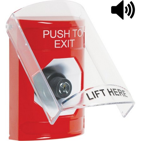 SS20A3PX-EN STI Red Indoor Only Flush or Surface Cover w/ Horn Key-to-Activate Stopper Station with PUSH TO EXIT Label English