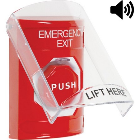 SS20A5EX-EN STI Red Indoor Only Flush or Surface Cover w/ Horn Momentary (Illuminated) Stopper Station with EMERGENCY EXIT Label English