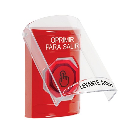 SS20A6PX-ES STI Red Indoor Only Flush or Surface Cover w/ Horn Momentary (Illuminated) with Red Lens Stopper Station with PUSH TO EXIT Label Spanish