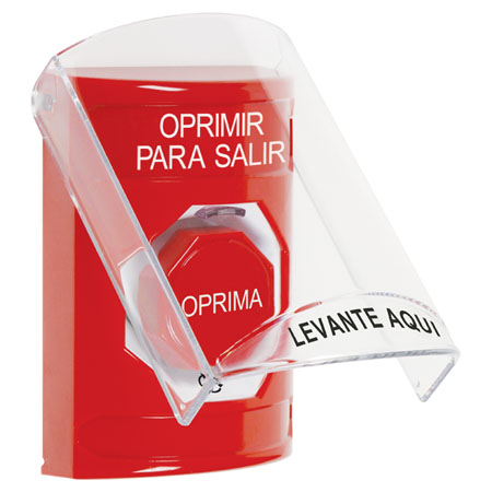 SS20A9PX-ES STI Red Indoor Only Flush or Surface Cover w/ Horn Turn-to-Reset (Illuminated) Stopper Station with PUSH TO EXIT Label Spanish