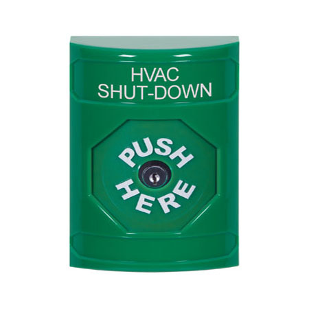 SS2100HV-EN STI Green No Cover Key-to-Reset Stopper Station with HVAC SHUT DOWN Label English