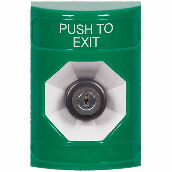 SS2103PX-EN STI Green No Cover Key-to-Activate Stopper Station with PUSH TO EXIT Label English
