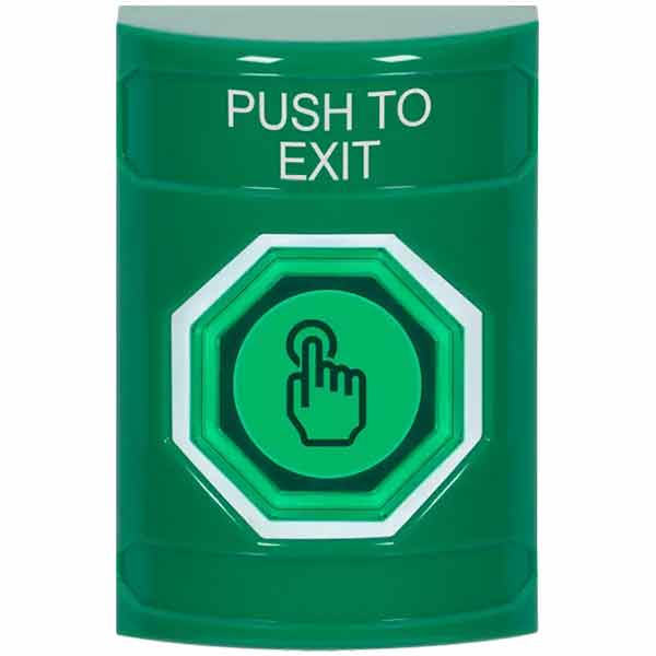 SS2106PX-EN STI Green No Cover Momentary (Illuminated) with Green Lens Stopper Station with PUSH TO EXIT Label English