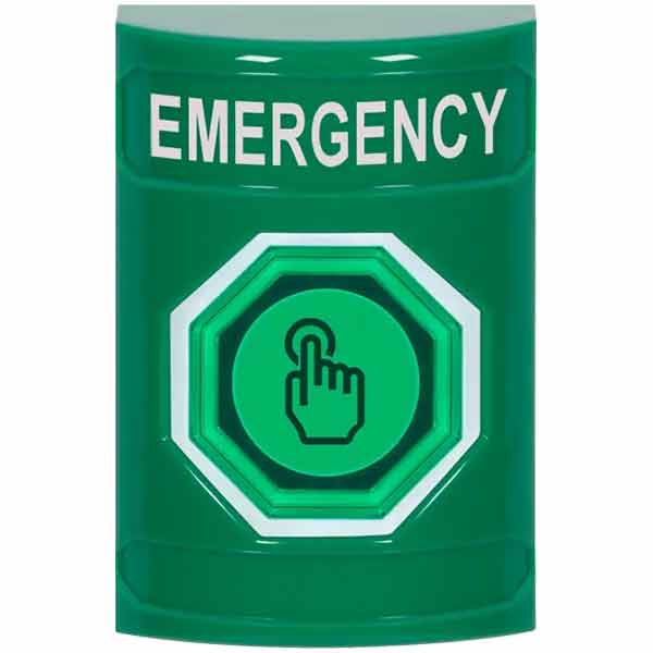 SS2107EM-EN STI Green No Cover Weather Resistant Momentary (Illuminated) with Green Lens Stopper Station with EMERGENCY Label English