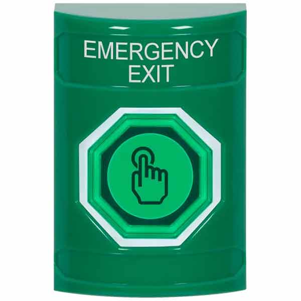 SS2107EX-EN STI Green No Cover Weather Resistant Momentary (Illuminated) with Green Lens Stopper Station with EMERGENCY EXIT Label English