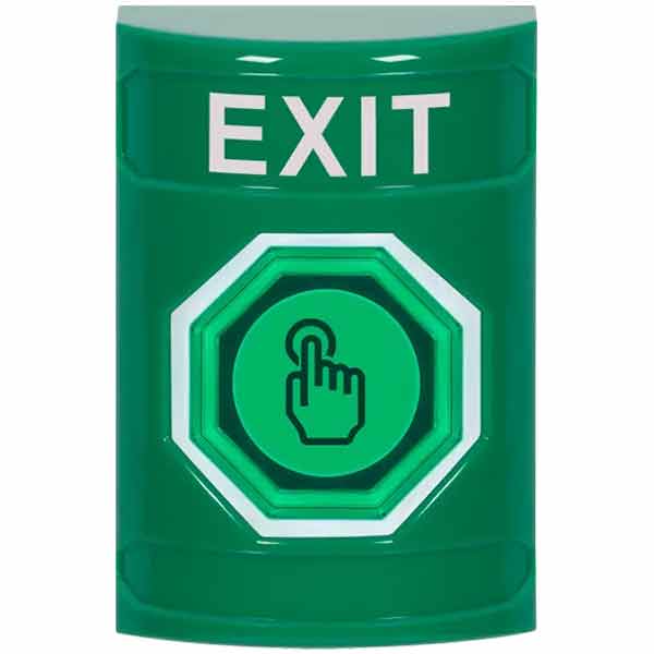 SS2107XT-EN STI Green No Cover Weather Resistant Momentary (Illuminated) with Green Lens Stopper Station with EXIT Label English