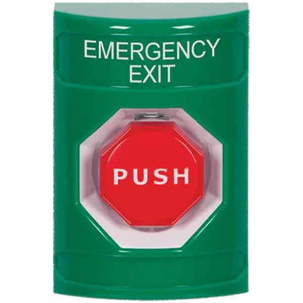 SS2108EX-EN STI Green No Cover Pneumatic (Illuminated) Stopper Station with EMERGENCY EXIT Label English
