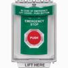 SS2144ES-EN STI Green Indoor/Outdoor Flush w/ Horn Momentary Stopper Station with EMERGENCY STOP Label English