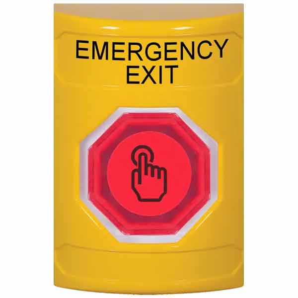SS2206EX-EN STI Yellow No Cover Momentary (Illuminated) with Red Lens Stopper Station with EMERGENCY EXIT Label English
