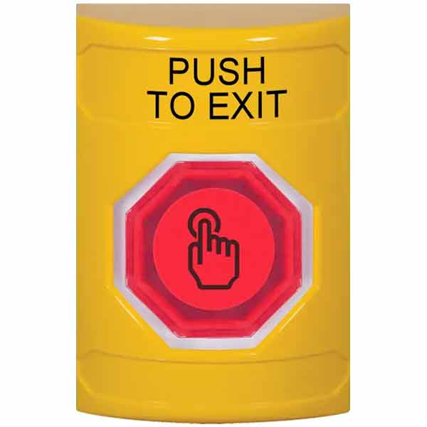 SS2207PX-EN STI Yellow No Cover Weather Resistant Momentary (Illuminated) with Red Lens Stopper Station with PUSH TO EXIT Label English
