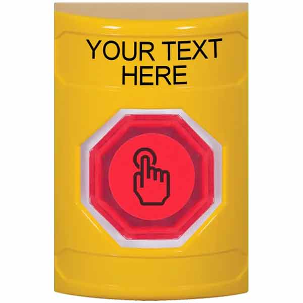 SS2207ZA-EN STI Yellow No Cover Weather Resistant Momentary (Illuminated) with Red Lens Stopper Station with Non-Returnable Custom Text Label English