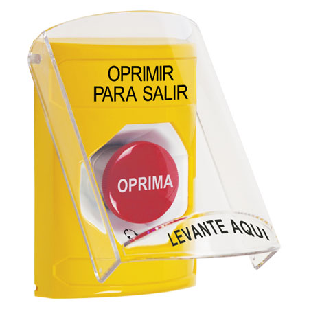 SS2221PX-ES STI Yellow Indoor Only Flush or Surface Cover Turn-to-Reset Stopper Station with PUSH TO EXIT Label Spanish