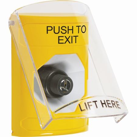 SS2223PX-EN STI Yellow Indoor Only Flush or Surface Cover Key-to-Activate Stopper Station with PUSH TO EXIT Label English
