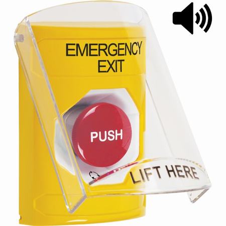 SS22A1EX-EN STI Yellow Indoor Only Flush or Surface Cover w/ Horn Turn-to-Reset Stopper Station with EMERGENCY EXIT Label English